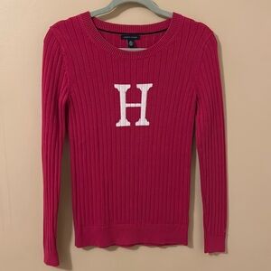Tommy Hilfiger Hot Pink H Letter Logo Sweater Cotton Ribbed Size S
